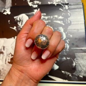 Unique Vintage Sterling Silver 925 Ring With Raised Textured Ball Size 7